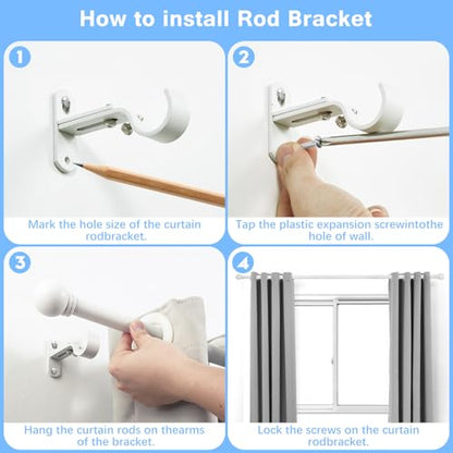 Curtain Rods for Windows 16-48", 6/8 In White Curtain Rod, 2 Pack - color: White, size: 48" - 6/8'' rod - 2 Pack