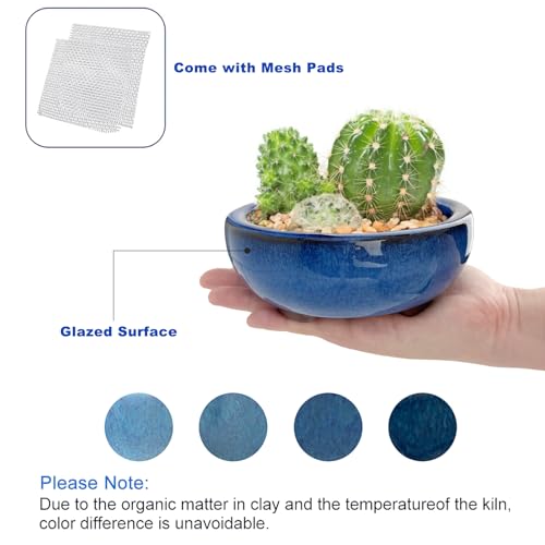 Bonsai Planter 4.9" 5.7" 2pc Small Succulent Glazed Pots + 6 Soft Mesh Drainage Screens - style: Style A&C2