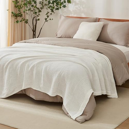 EMME Muslin Cotton Blanket Adults Heather White Throw XL 50"x70" - color: 04-white-1, size: Large Throw (50" X 70")