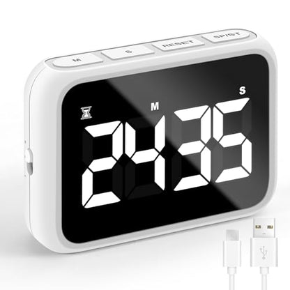 USB Rechargeable Loud Digital Kitchen Timer with Large LCD Display & Adjustable Loud Alarm - Ideal Magnetic Timer for Desk or Kitchen
