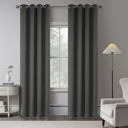Charcoal Grey 100% Blackout Linen Curtains 80 Inches Long 2 Panels for Bedroom,Modern Farmhouse Full Black Out Room Darkening Thermal Insulated Window Curtain Panels W50 x L80 Inch Length - color: Charcoal Grey, size: 50"W x 80"L (Pack of 2)