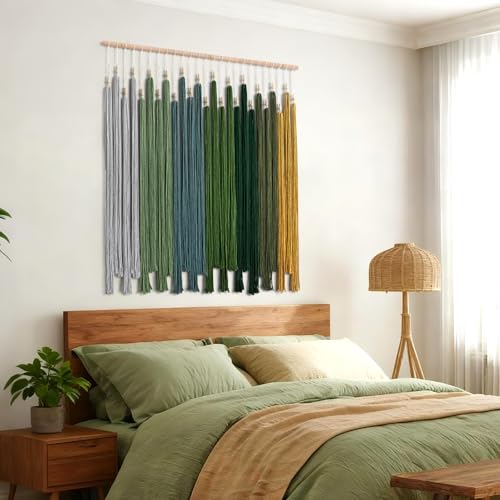 Macrame Wall Hanging Large Boho Home Decor Aesthetic Modern Chic Wall Art - color: Green