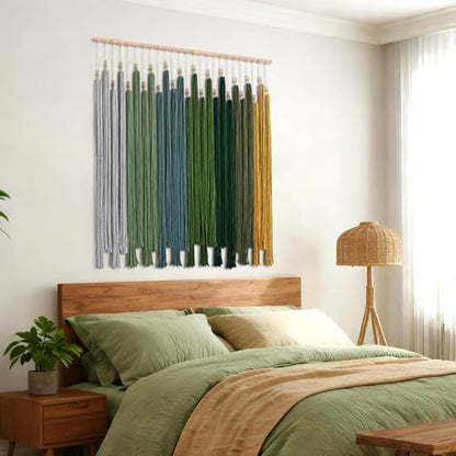 Macrame Wall Hanging Large Boho Home Decor Aesthetic Modern Chic Wall Art - color: Green