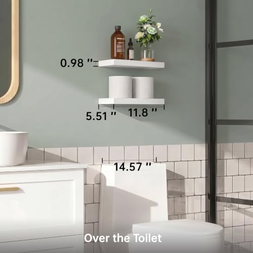 Floating Shelves for Wall,White, 11.8"L x 5.5"D x 0.98"H,Set of 2 - color: White, size: 11.8''(Thinner)