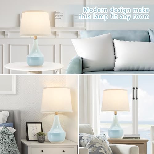 GyroVu 18" Table Lamp Set of 2, Ceramic Lamp Classic Beside Lamps Nightstand Lamp Modern Cute Lamp for Living Room, Bedroom & Office Rocker Switch Sky Blue-LED Bulbs Included - color: 18.63" Blue
