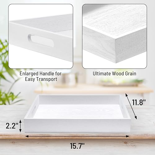 ATZYmolin White Wood Serving Tray with Handles, Rectangle Vanity Platter - color: White
