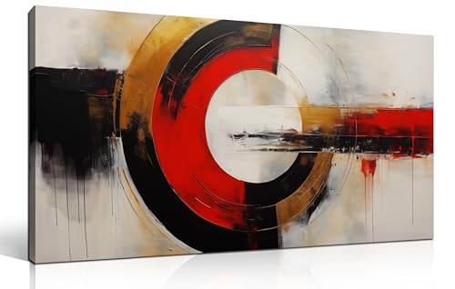 AUUZAIUA Abstract Canvas Wall Art Black and Red Geometry Prints 20x40 In - color: red, size: 20"L x 40"W