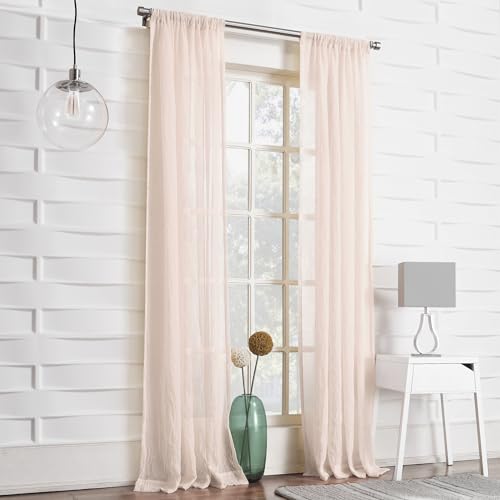 No. 918 - 56520 Tayla Crushed Texture Semi-Sheer Rod Pocket Curtain Panel, 50" x 95", Blush Pink - color: Blush Pink, size: 50"W x 95"L (Pack of 1)