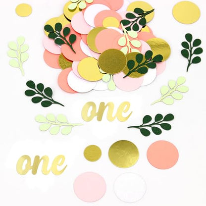 300PC Pink and Sage Green 1st Birthday Confetti First Birthday Decorations for Girl Dots Table Scatter for Baby Girl One Year Old Party Decor Supplies - style: Pink One Confetti