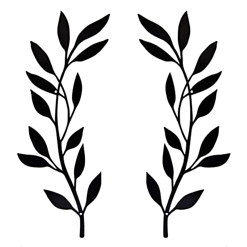 AHYS Metal Tree Leaf Wall Decor 2 PCS Rustic Vine Branch Leaf Wall Art for Living Room Bedroom Bathroom Decorations - Black - color: Black