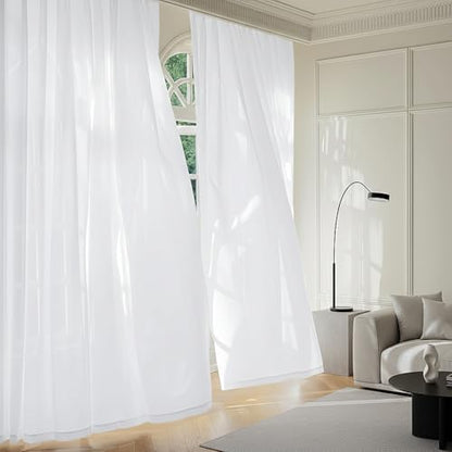 NICETOWN 4 Panels Sheer Curtains 84 inches Long, Non See Through - color: Pure White, size: 52"W x 84"L (Pack of 4)
