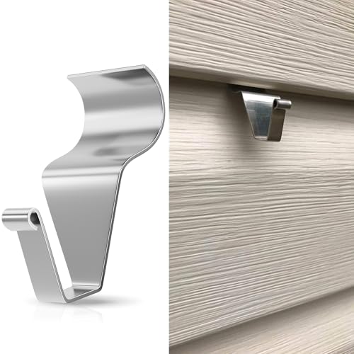 MIUKAA Vinyl Siding Hooks (4-Pack), Stainless Steel No Hole No Damage Siding Clips Hangers for Hanging Outdoor, Hooks for Outdoor String Lights, Patio Decor, Front Porch Decor, Wreath Decor