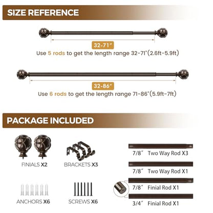 KAMANINA Curtain Rods for Windows 48 to 84 Inch, Heavy Duty, Antique Bronze - color: Antique Bronze, size: 48-84"
