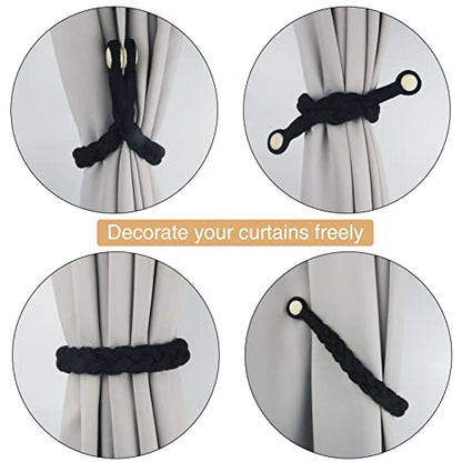 Magnetic Soft Curtain Tiebacks Rope Cotton Window Curtain Holdbacks Porlau - color: Black, size: 4 Pack