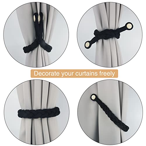 Magnetic Soft Curtain Tiebacks Rope Cotton Window Curtain Holdbacks Porlau - color: Black, size: 6 Pack