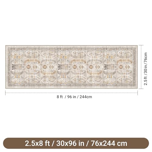 befbee 2'6"x8' Runner Rug for Hallway Washable Non Slip Kitchen Rug - color: Brown/Gold, size: 2'6" x 8' (Runner)