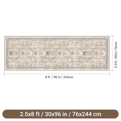 befbee 2'6"x8' Runner Rug for Hallway Washable Non Slip Kitchen Rug - color: Brown/Gold, size: 2'6" x 8' (Runner)