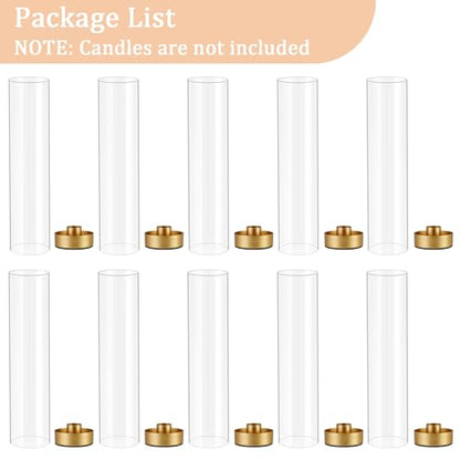 Hurricane Candle Holders Golden Taper Candle Sticks Holder, with 11" Thickened Glass Cylinder Covers Tall Candlesticks Holders Bulk Set of 10, Dining Table Centerpiece for Wedding - color: Clear