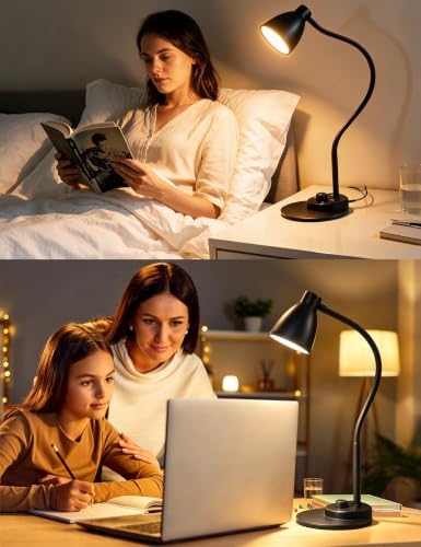 BOHON LED Desk Lamp with USB Charging Port 3 Color Modes Dimmable, Black - color: Matt Black