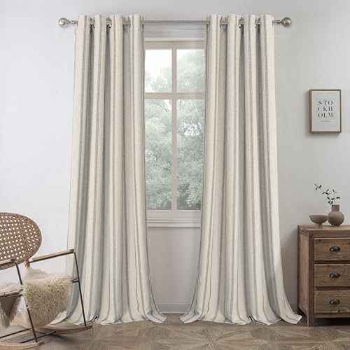 DriftAway Farmhouse Linen Stripe Blackout Curtains, W52xL84, Gray - color: G Gray Stripe, size: 52"W x 84"L (Pack of 2)