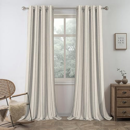 DriftAway Farmhouse Linen Stripe Blackout Curtains, W52xL84, Gray - color: G Gray Stripe, size: 52"W x 84"L (Pack of 2)