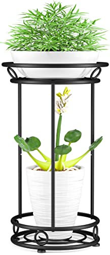 YIUKEA Plant Stand Indoor Outdoor - 2 Tier Flower Pot Rack 25.6 Inch Tall - color: Black