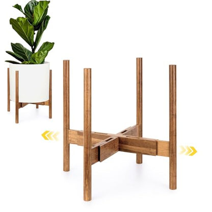 Fox & Fern Large Adjustable Plant Stand Indoor, Bamboo Stand, 11 - 15 Inch - color: Polished Bamboo, size: 11 - 15 Inch