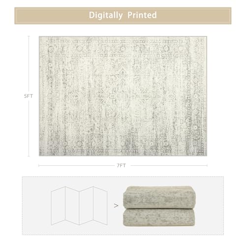 Washable Rugs 5x7 Area Rugs for Living Room,Bedroom,Dining Room-Beige Green - color: Beige-green-grey, size: 5' x 7' (Rectangular)