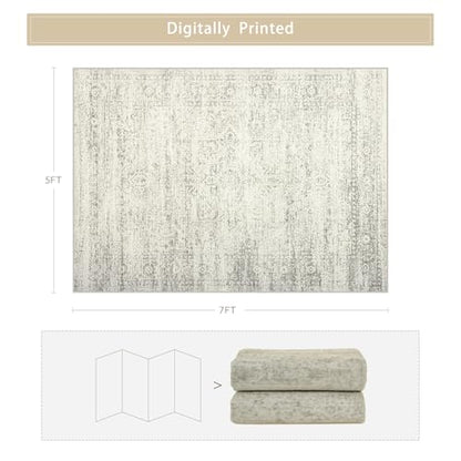 Washable Rugs 5x7 Area Rugs for Living Room,Bedroom,Dining Room-Beige Green - color: Beige-green-grey, size: 5' x 7' (Rectangular)