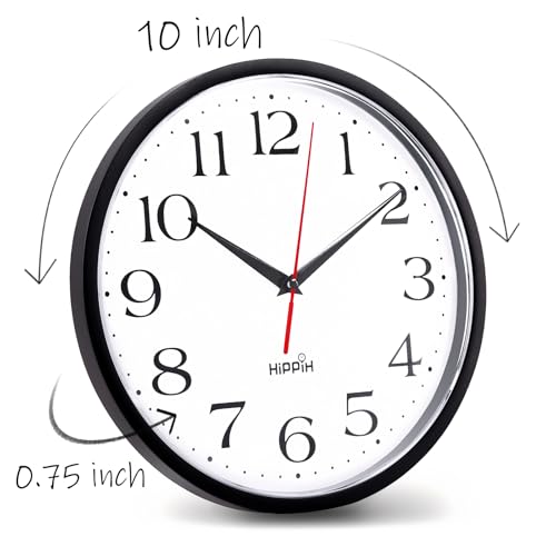 HIPPIH 10 Inch Wall Clock, 2Pack Silent Non Ticking Battery Operated Clocks - color: With Red Second Hand, size: 10 inches