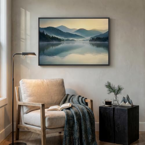 Framed Nature Mountain Lake Landscape Wall Art for Living Room, 24x36 Inch - color: Blue, size: 36"L x 24"W