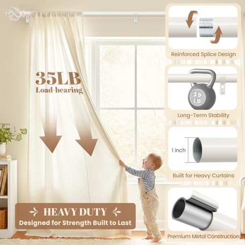 1" Farmhouse Heavy Duty Curtain Rods for Windows,Adjust 66-120",White - color: Antique White, size: 66-120 Inch & 1 Pack