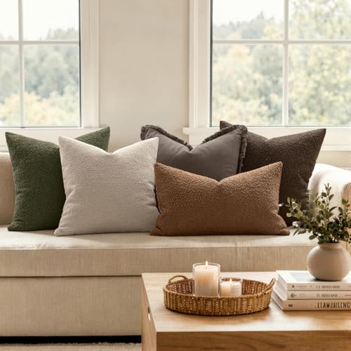 MIULEE Textured Boucle Lumbar Pillow Cover for Bed 12x20 Sudan Brown - color: Sudan Brown, size: 20" x 12" (Pack of 1)