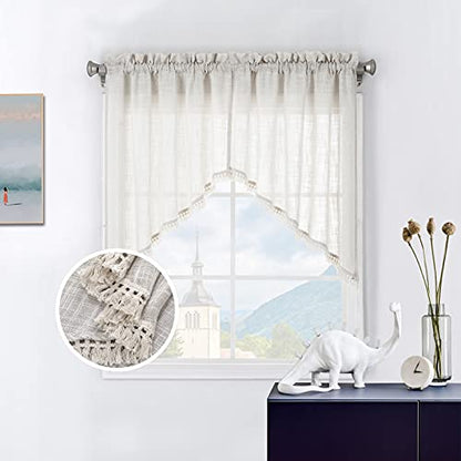 Beda Home Tassel Linen Textured Swag Curtain Valance, Nature, 36 x 36 in - color: Nature, size: 36"W x 36"L (Pack of 2)