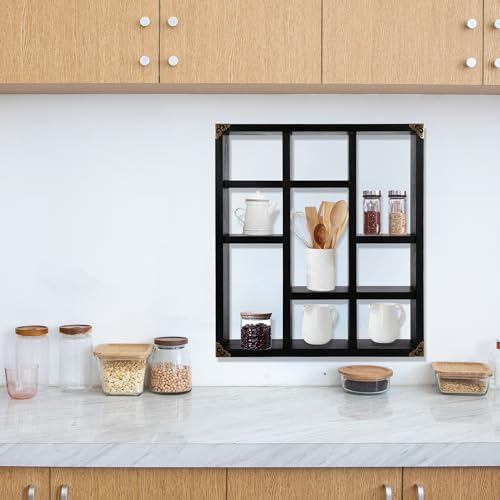 17.7x15.7-Inch Shadow Box Shelf 9-Slot Rustic Floating Shelves Larger Wall Mounted Shelf Lightweight Solid Wood Display Freestanding Farmhouse Shelf (Set of 2,9C-Classic Black) - color: 9c-classic Black, size: 2 PCS