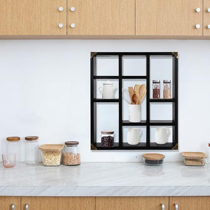 17.7x15.7-Inch Shadow Box Shelf 9-Slot Rustic Floating Shelves Larger Wall Mounted Shelf Lightweight Solid Wood Display Freestanding Farmhouse Shelf (Set of 2,9C-Classic Black) - color: 9c-classic Black, size: 2 PCS