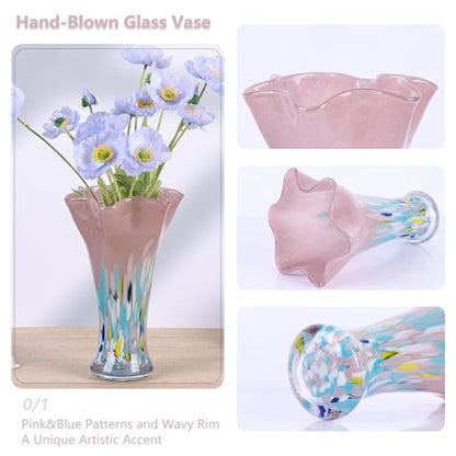 9.0" H Blush Glass Vases for Flower, Unique Hand Blown Glass Vase - color: Blush