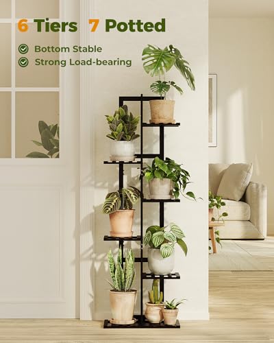 Bamworld Bamboo Plant Stand Indoor 6 Tiered Plant Shelf, Black 48 Inch - color: Black