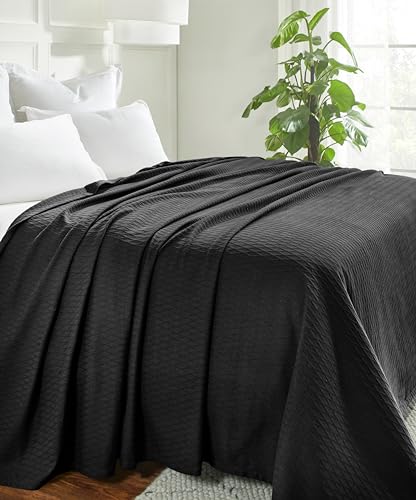Superior Cotton Blanket, Lightweight, Breathable Bedding, Throw, Black - color: Black, size: Throw