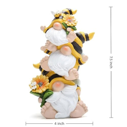 Hodao Stacked Bee Gnome Figurine Resin Sunflower Farmhouse Decor Indoor - style: Stacked Bee Gnome
