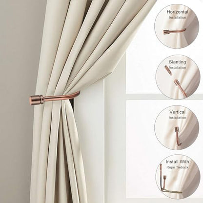 Brass Curtain Holdbacks 2pcs, Wall Mounted Drapery Tiebacks with Screws, Heavy Duty Metal Decorative Window Drapery Holder Curtain Hook - color: Brass-01