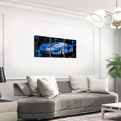 Feelyou Race Car Wall Art 12" x 16" x 3 - color: Pale Blue