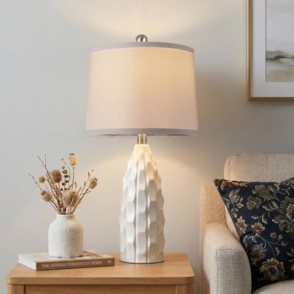 WIHTU 24'' Modern Ceramic Table Lamps Set of 2, White Lamps for Bedroom - color: White