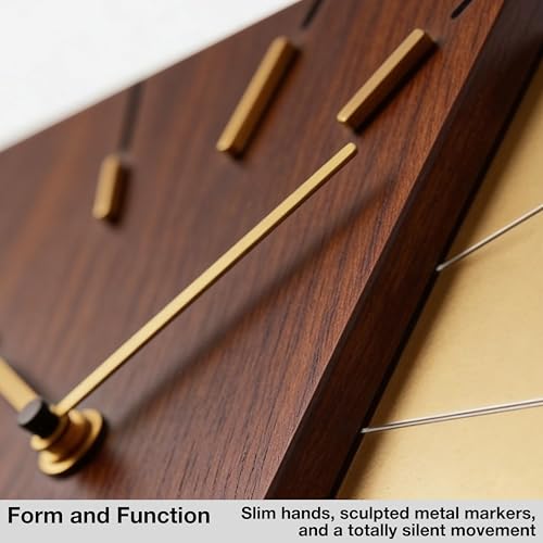 Driini Wood and Gold Mid Century Modern Wall Clock, Battery Operated - color: Wood