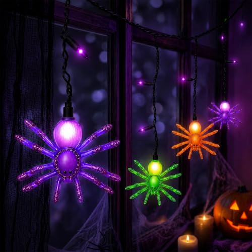 7FT Halloween Spider Curtain String Lights Plug-in 25 LED Decor - color: Spider Curtain Lights
