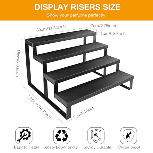 HomePekite Wooden Display Riser Stand, Tiered Perfume and Cologne Organizer Stand, 4 Tier Spice Rack Organizer, Rustic Display Shelf for Candles (4 Tier 2 Pcs), Black