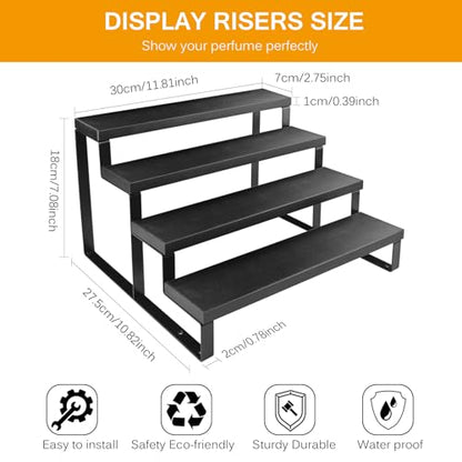 HomePekite Wooden Display Riser Stand, Tiered Perfume and Cologne Organizer Stand, 4 Tier Spice Rack Organizer, Rustic Display Shelf for Candles (4 Tier 2 Pcs), Black