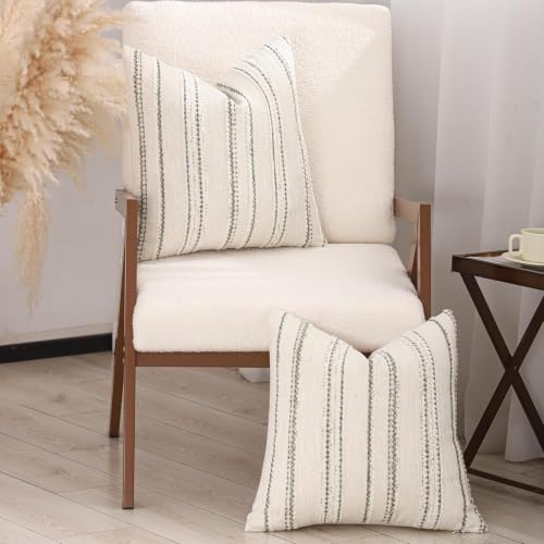 Boho Jacquard Throw Pillow Covers 20x20 Inch Set of 2 Beige Green - color: Beige+green, size: 20" x 20" (Pack of 2)