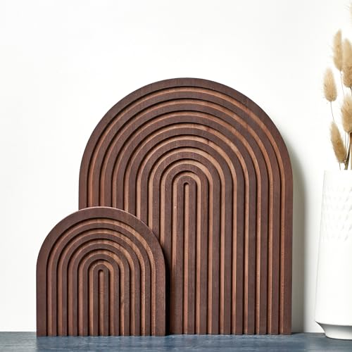 Set of 2 Wooden Arch Vintage Decor for Wall Shelf, Fireplace Mantel, Counter, Table - Mid Century Modern Boho Decorative Object Aesthetic Decorations for Living Room, Kitchen, Home Office - color: Dark Brown