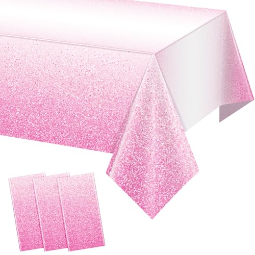FunnyPars 3 Pack Ombre Pink Plastic Tablecloth for Parties,Gradient Pastel Pink Disposable Tablecloths Rectangle Tables,Light Pink Sprinkle Table Cover Wedding Birthday Anniversary Party,54x108Inch - color: Pink, size: 108" x 54" (3 Pack)